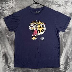Ed Hardy Tiger Graphic Tee Mens Large Navy Blue Short Sleeve Shirt